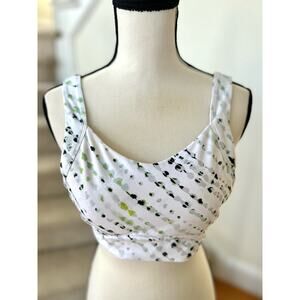 Fabletics White Sports Bra Black, Grey Green Abstract Pattern